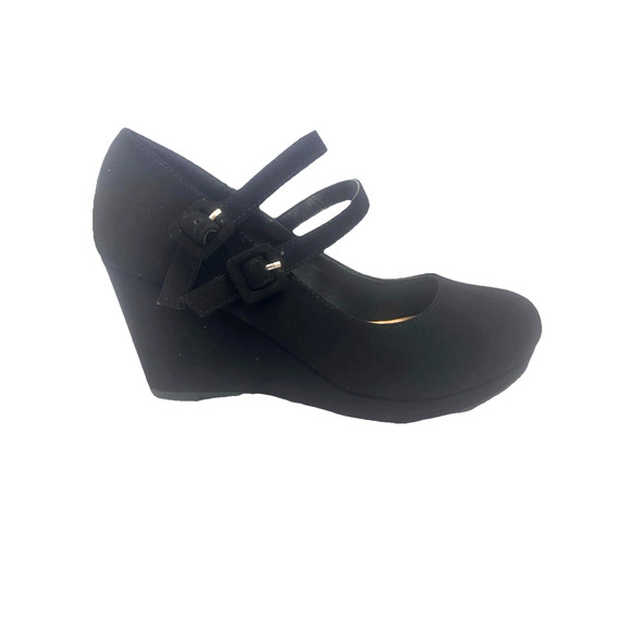 Y-Not Platform Wedge Strappy Sandals Heels Black Suede Woman Sz 7 Shoes Comfy - Picture 1 of 15